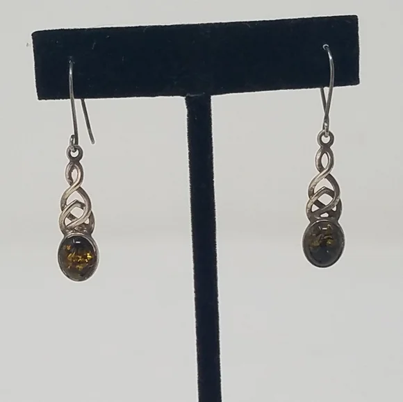Sterling silver .925 earring yellow Baltic amber - Picture 1 of 5